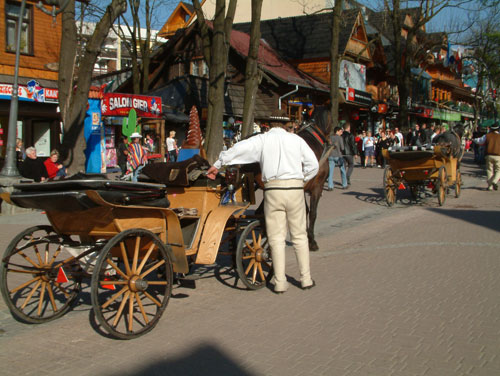 Zakopane High street is lined with restaurants and cafes selling POlish food